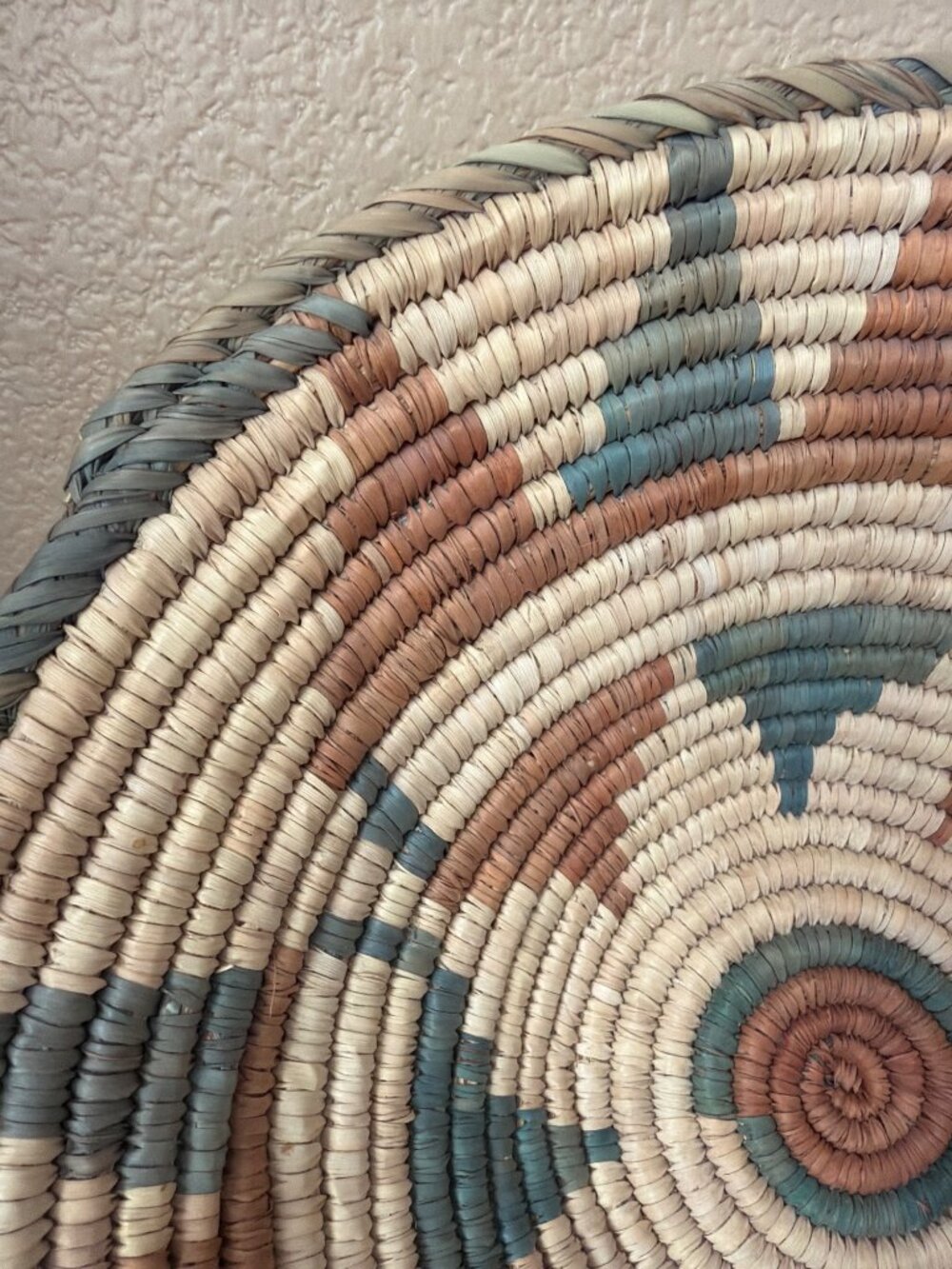 Vintage Southwestern Style Hand Woven Coiled Harvest Basket 14” Boho Cottagecore - Picture 4 of 12